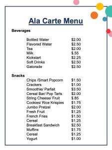 DCG Meal Pricing and Ala Carte Page 2