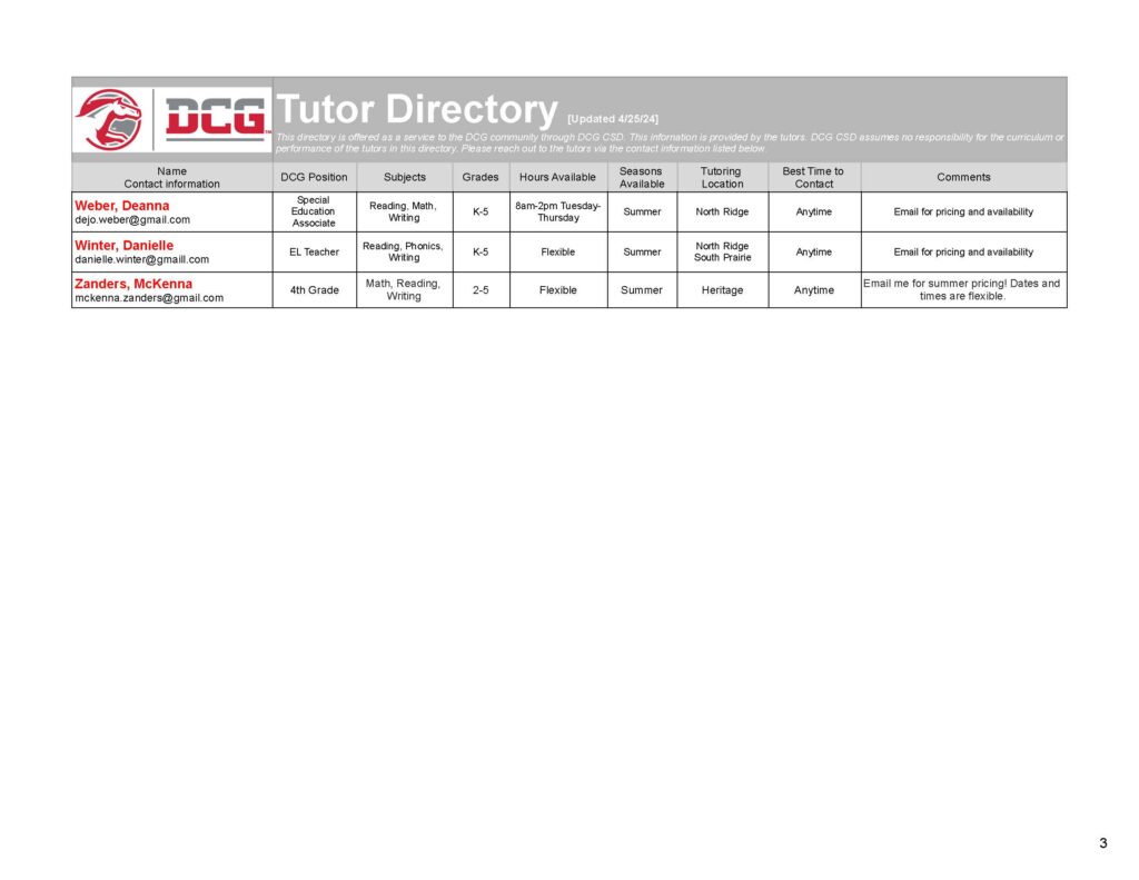 DCG Tutor Directory