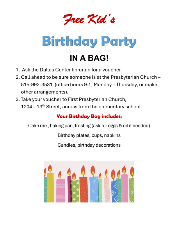 Birthday Party in a Bag - Start the process at the Dallas Center Library 