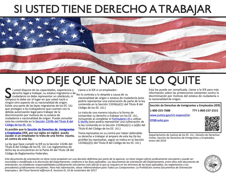 Right to Work Document in Spanish