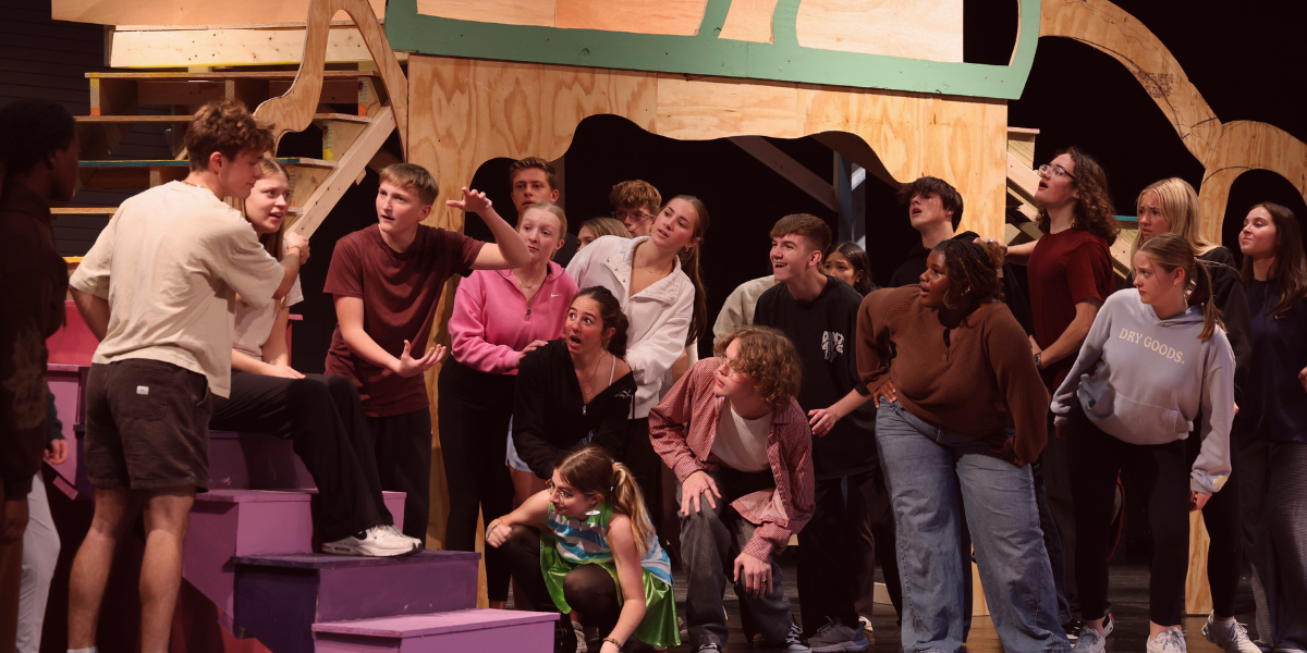 A photo of studens participating in Seussical the Musical